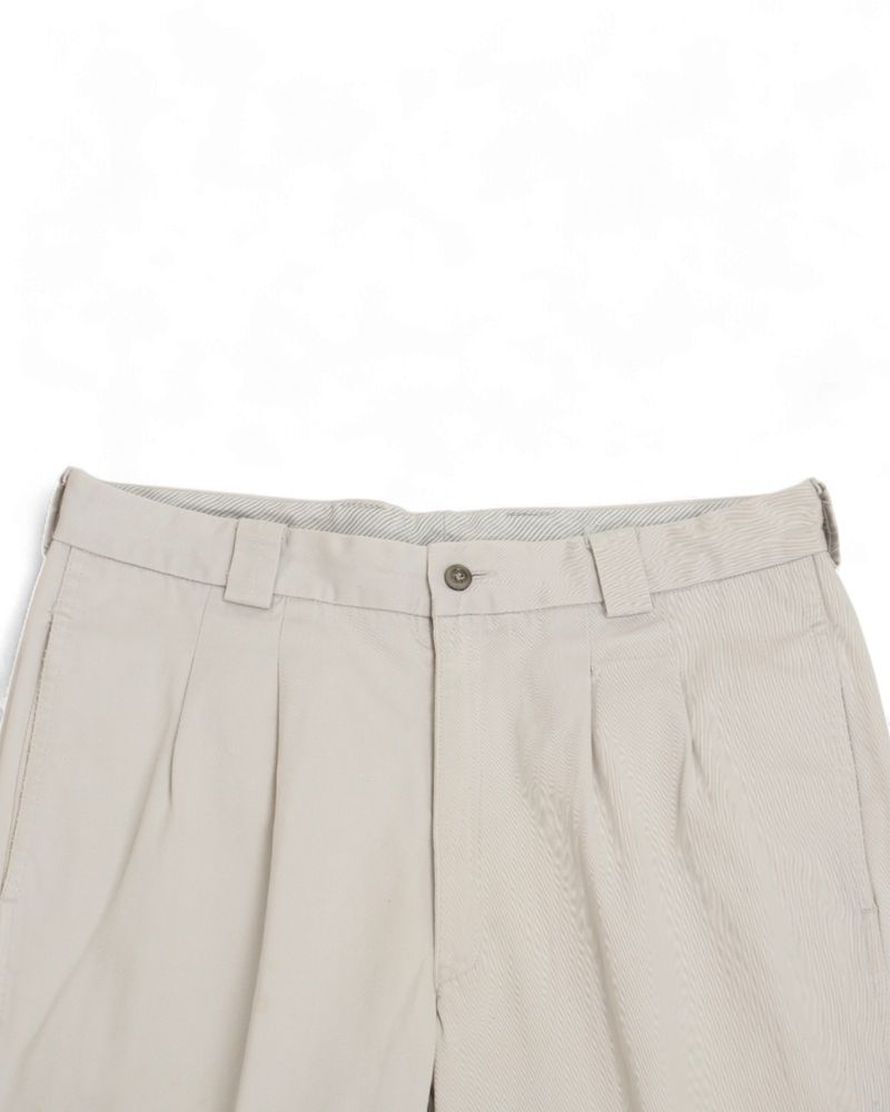 Stone High-Rise Pleated Cotton Chinos