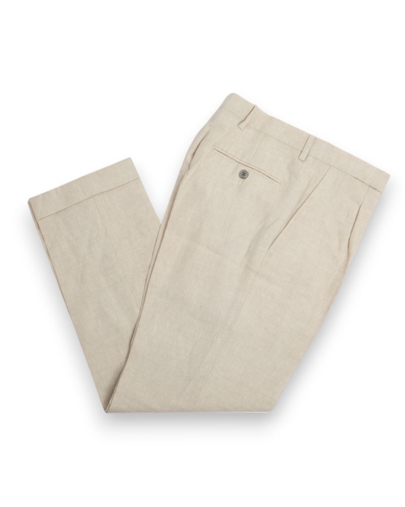 Light Beige Pleated Linen Trousers