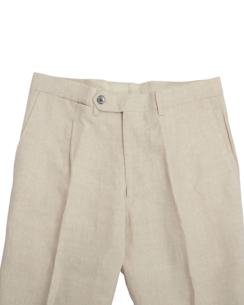 Light Beige Pleated Linen Trousers