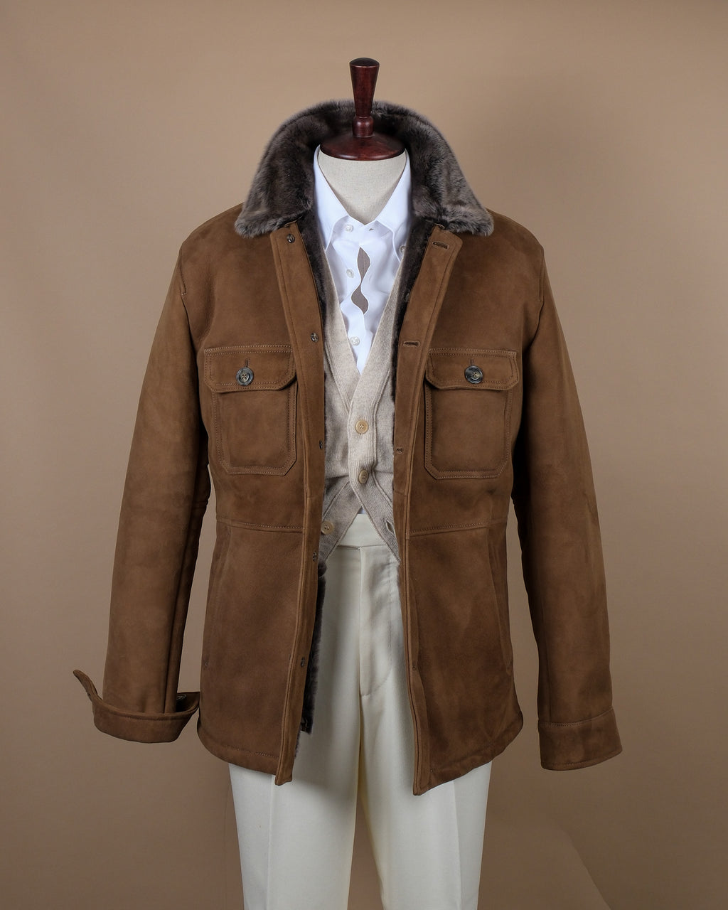 Coffe Suede Combed Shearling Jacket