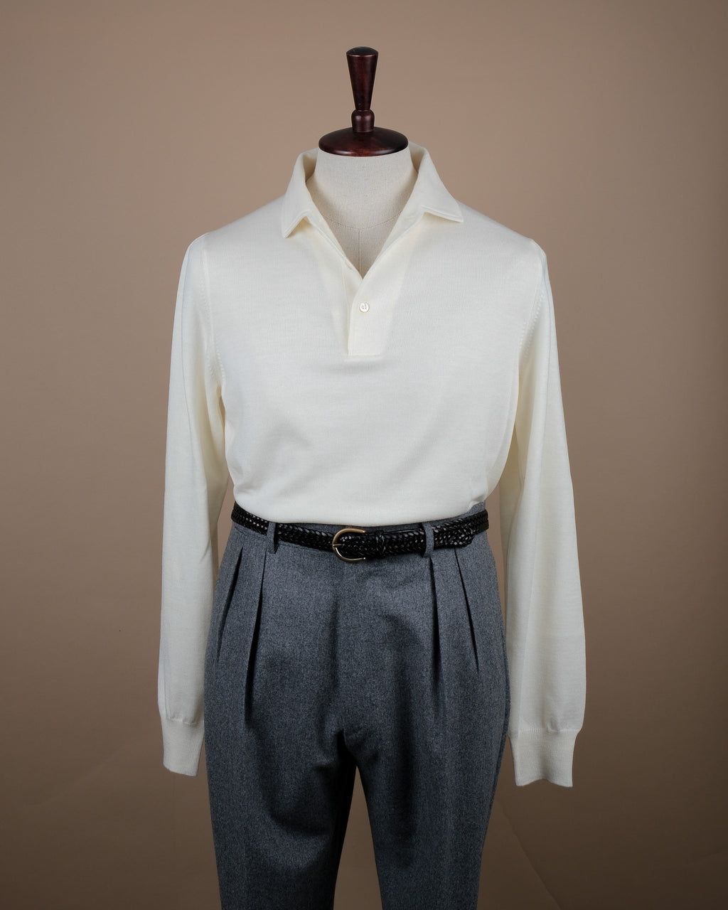 Cream Virgin Wool One-Piece Collar Polo