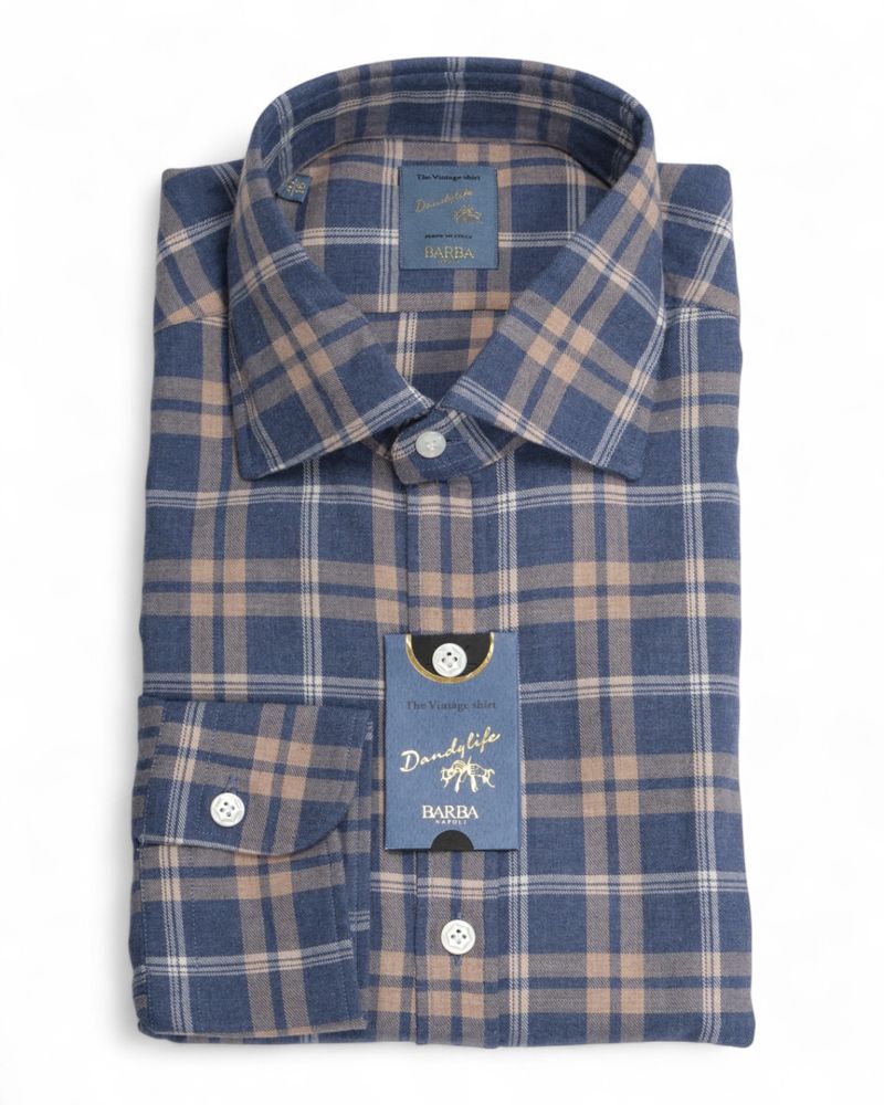 Blue/Beige Checked Flannel Shirt