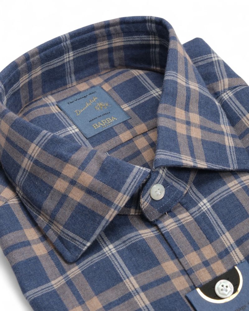 Blue/Beige Checked Flannel Shirt