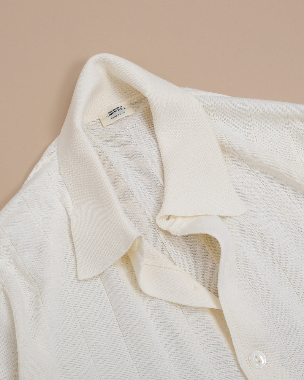 Cream Nonpareil "Collo Americano" Short-Sleeve Polo