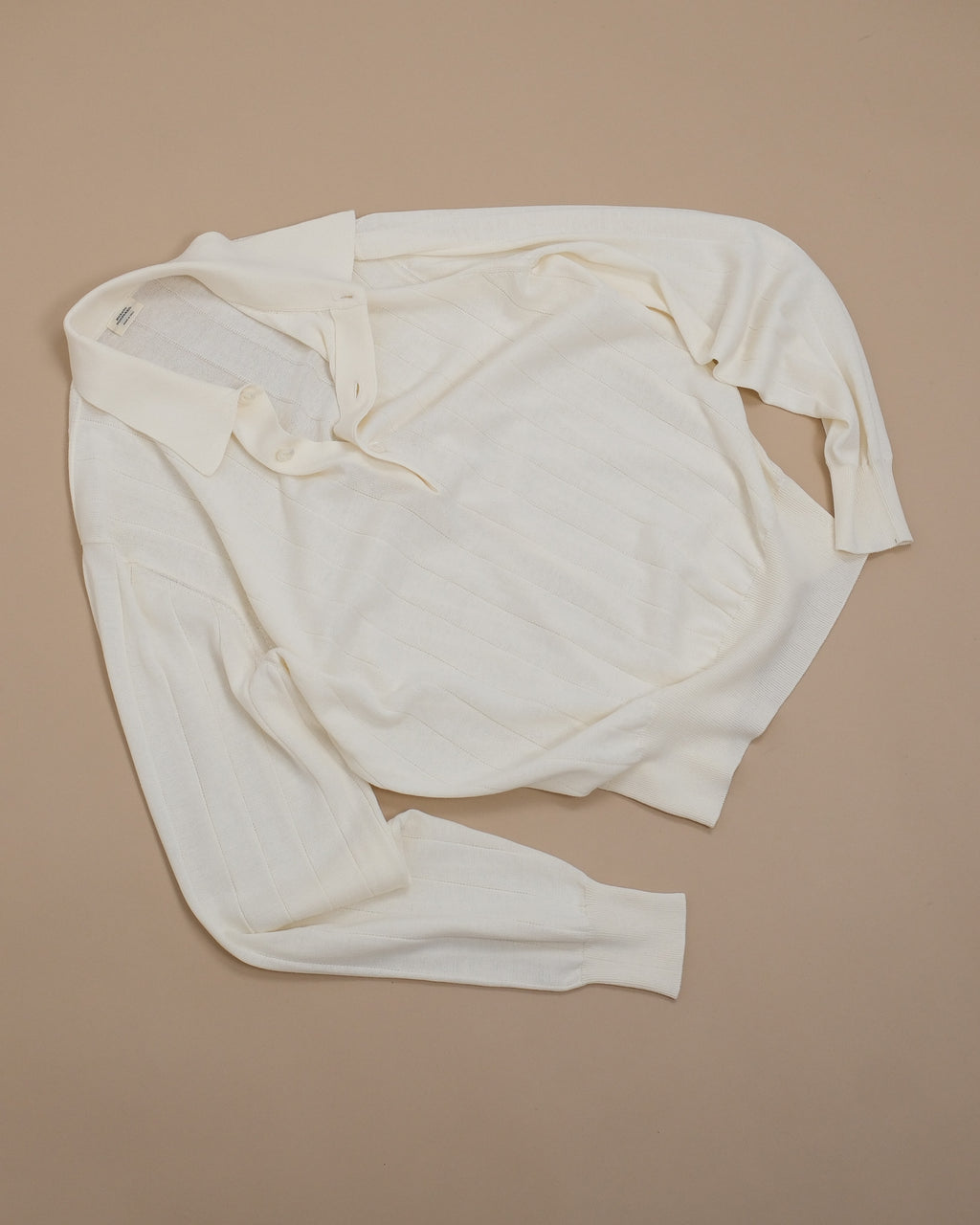Cream Nonpareil Collo Americano Long-Sleeve Polo