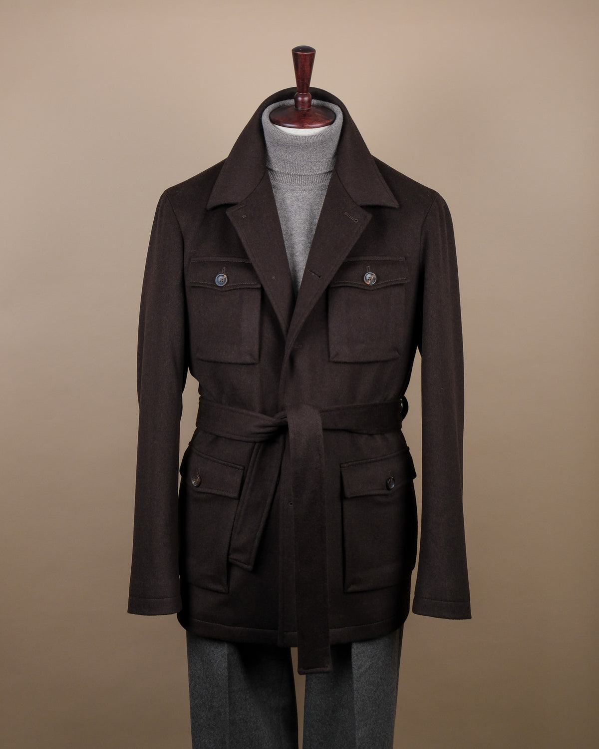 Dark Brown LP Capolavoro Wool Belted Safari Jacket
