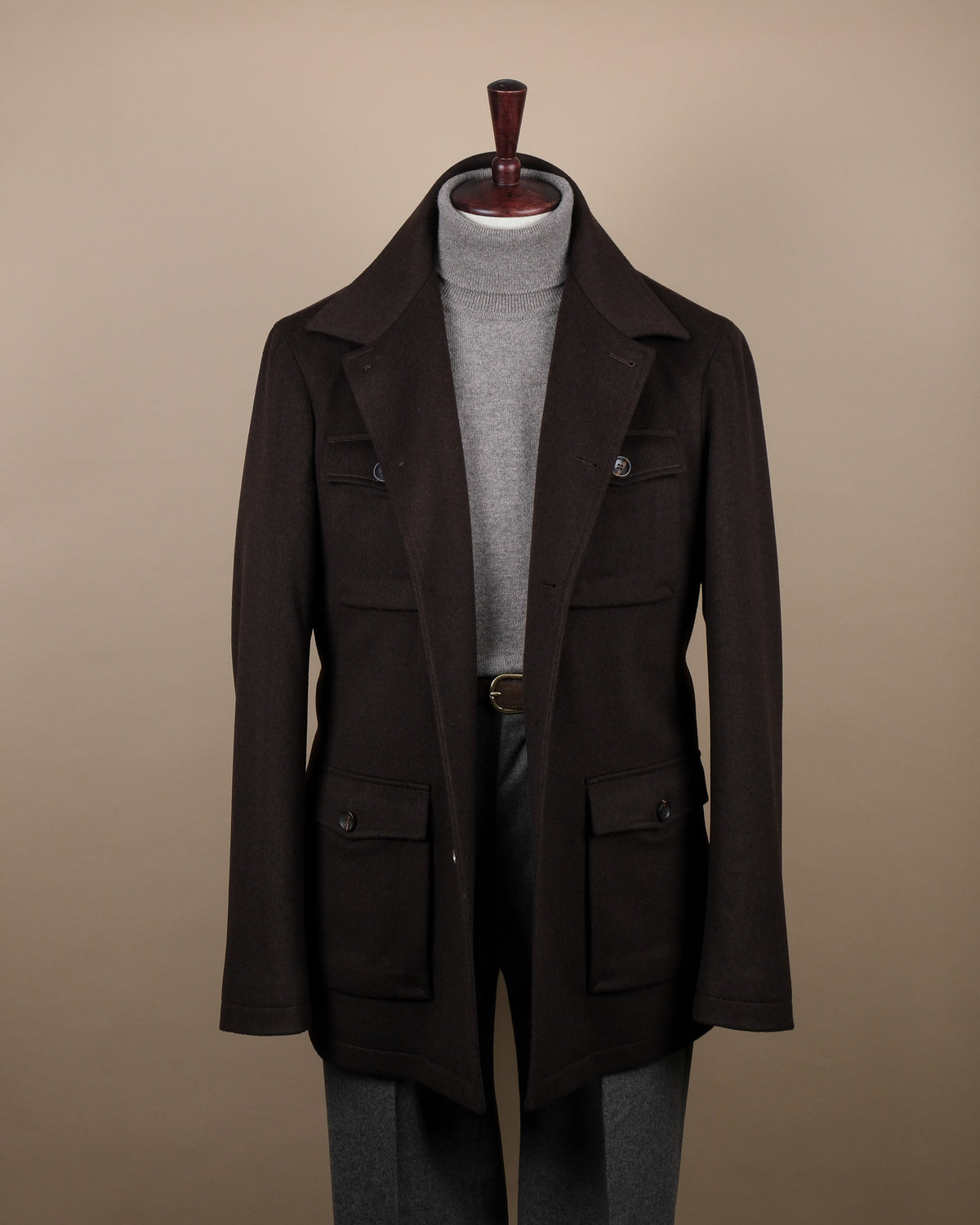 Dark Brown LP Capolavoro Wool Belted Safari Jacket