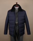 Dark Navy Panel-Padded Shearling Collared Jacket