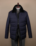 Dark Navy Panel-Padded Shearling Collared Jacket