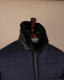 Dark Navy Panel-Padded Shearling Collared Jacket