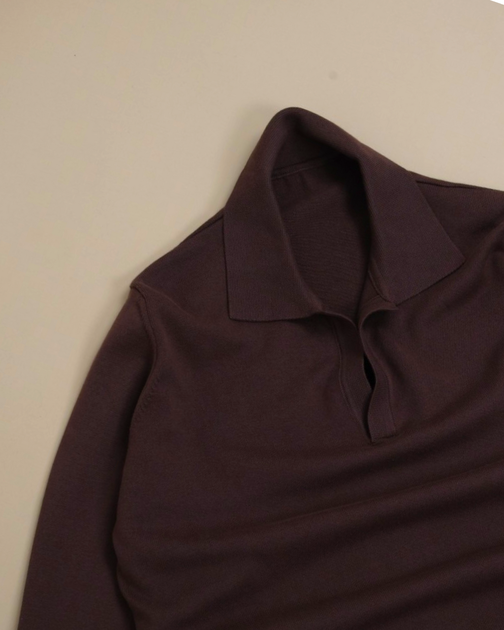 Brown Cotton Open Polo