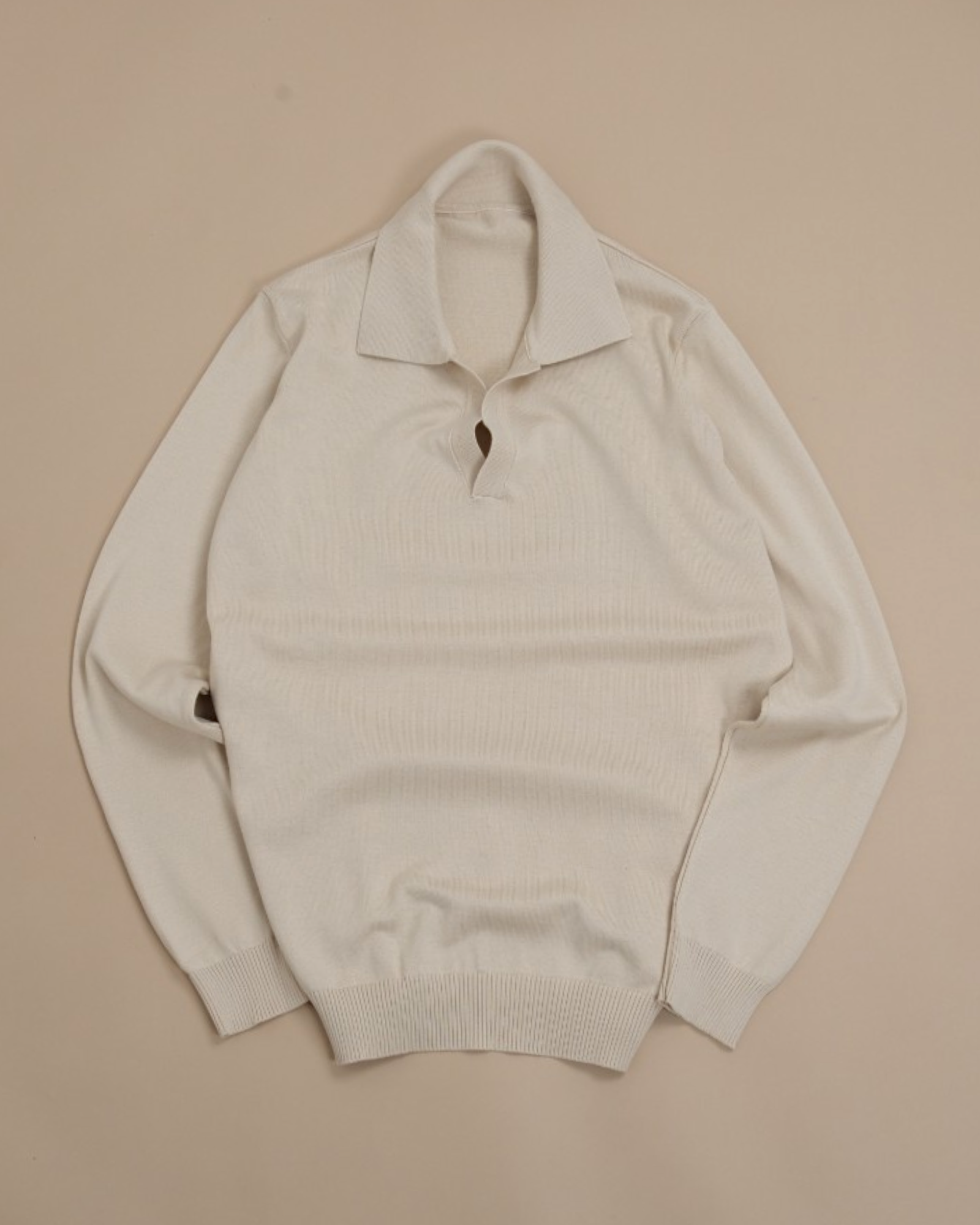 Cream Beige Cotton Open Polo