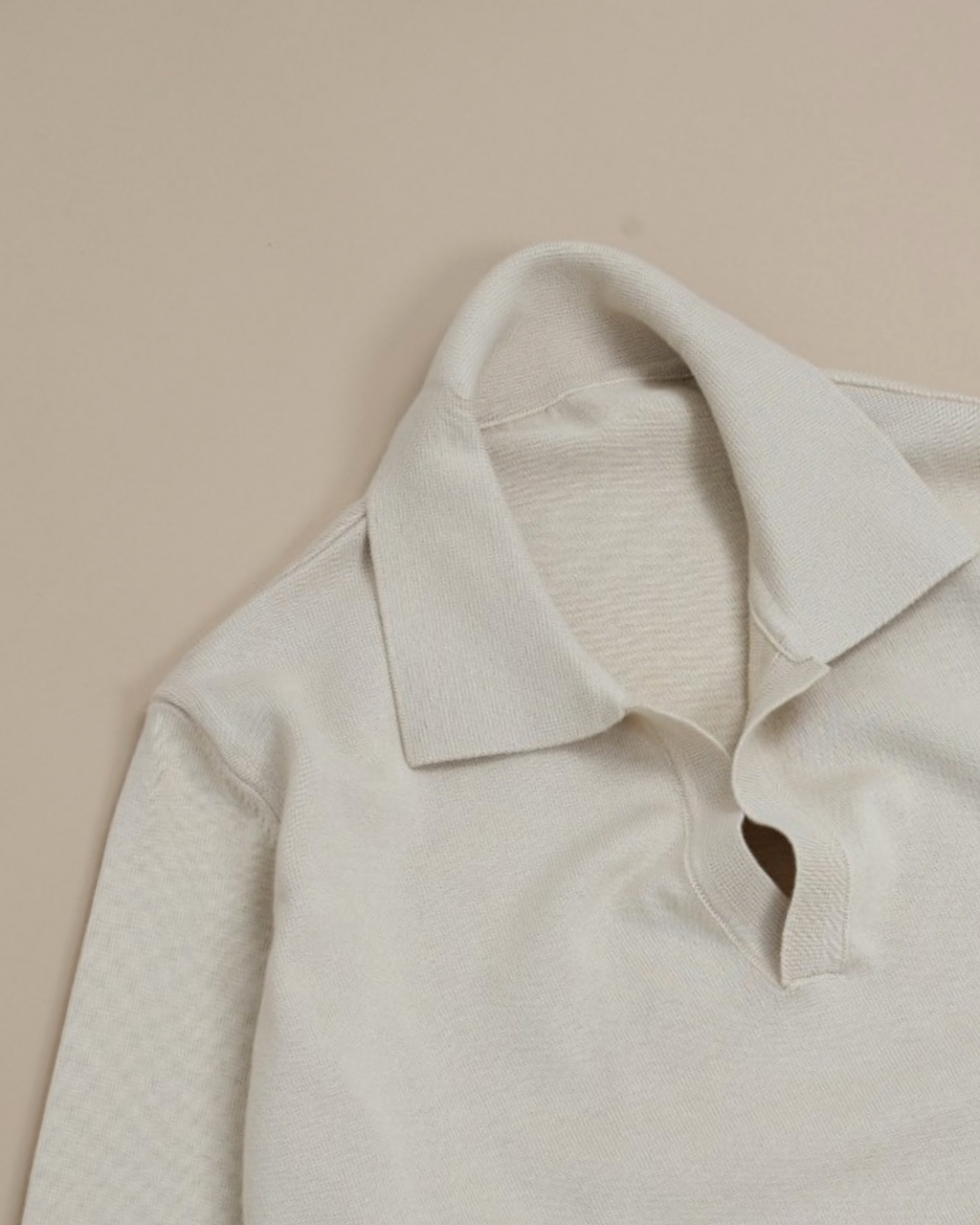 Cream Beige Cotton Open Polo