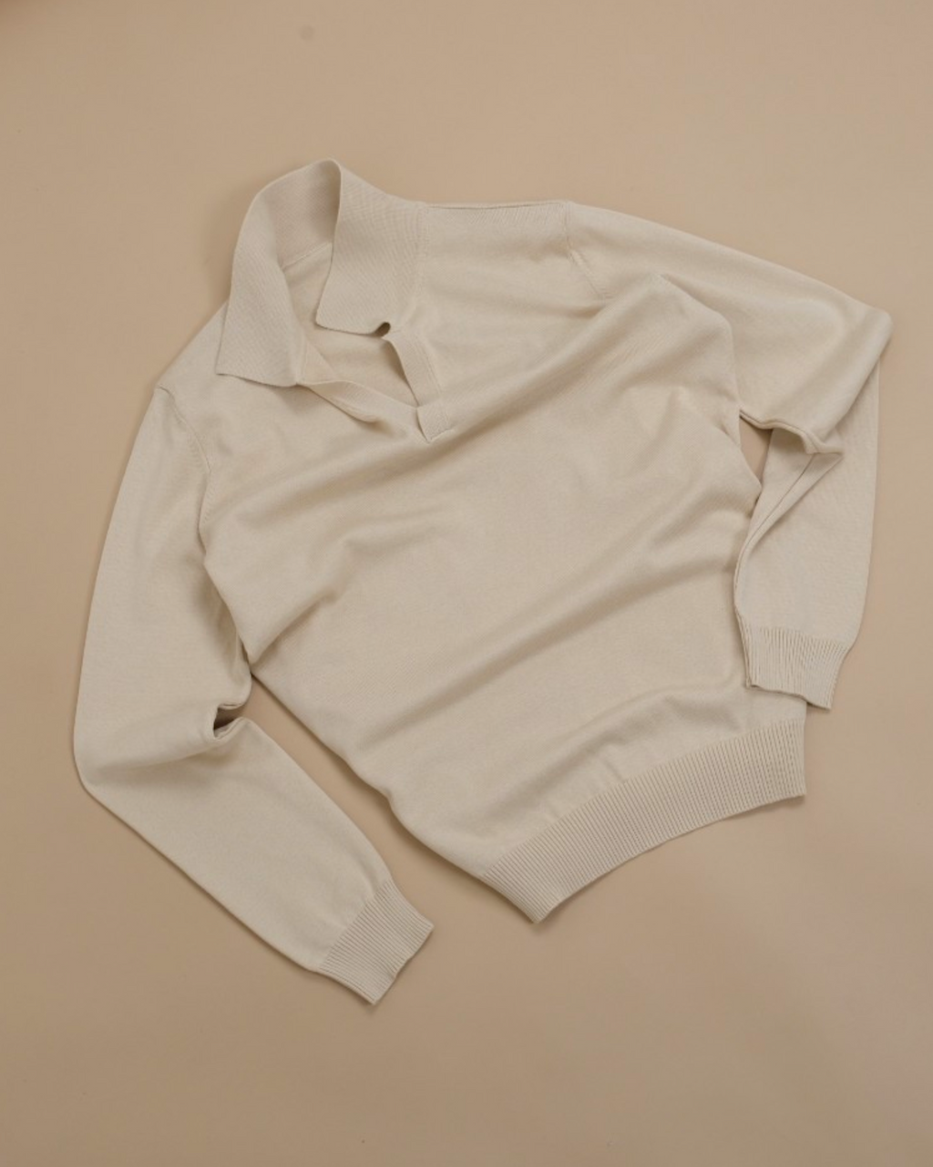 Cream Beige Cotton Open Polo