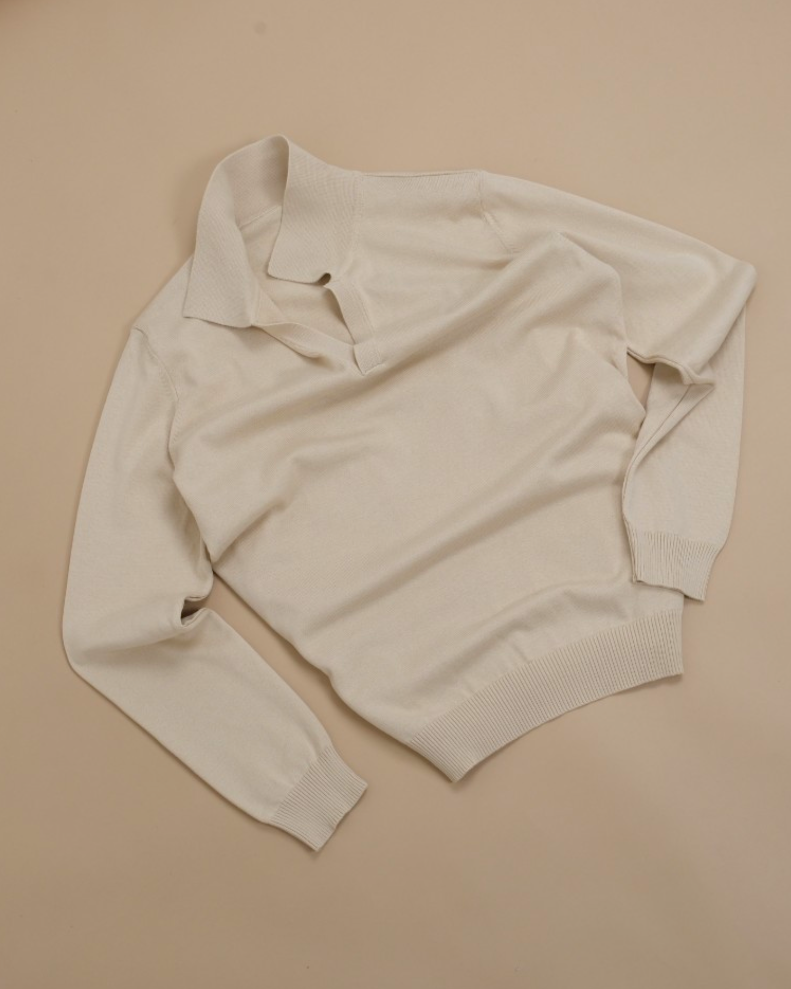 Cream Beige Cotton Open Polo