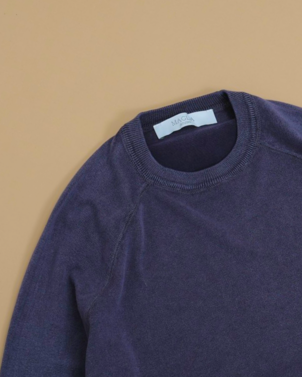 Navy Stonewashed Cotton Raglan Crewneck