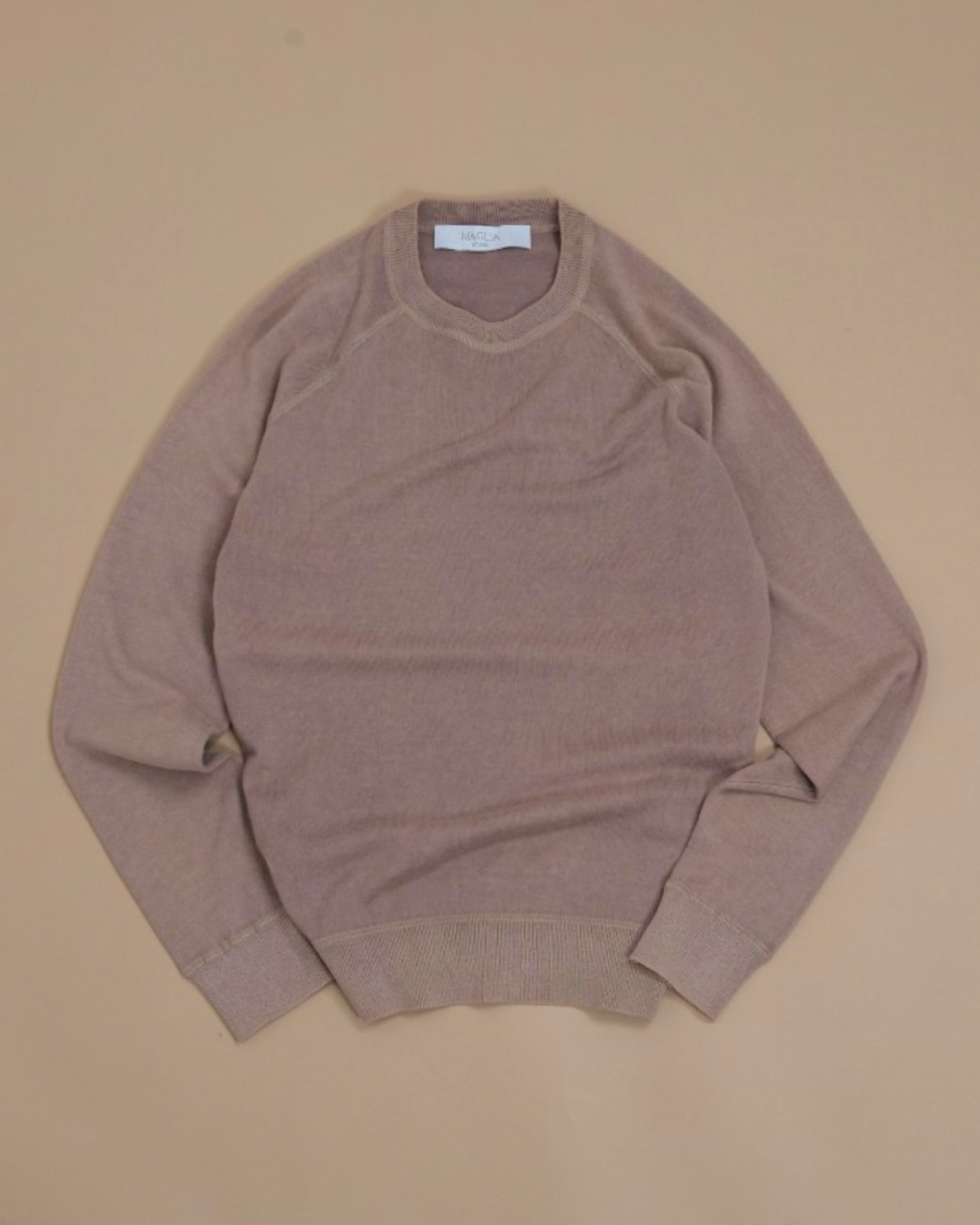 Beige Stonewashed Cotton Raglan Crewneck