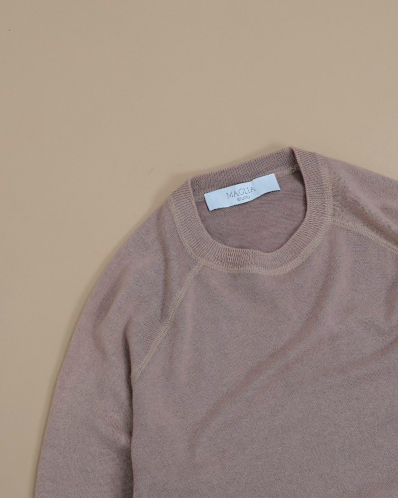 Beige Stonewashed Cotton Raglan Crewneck
