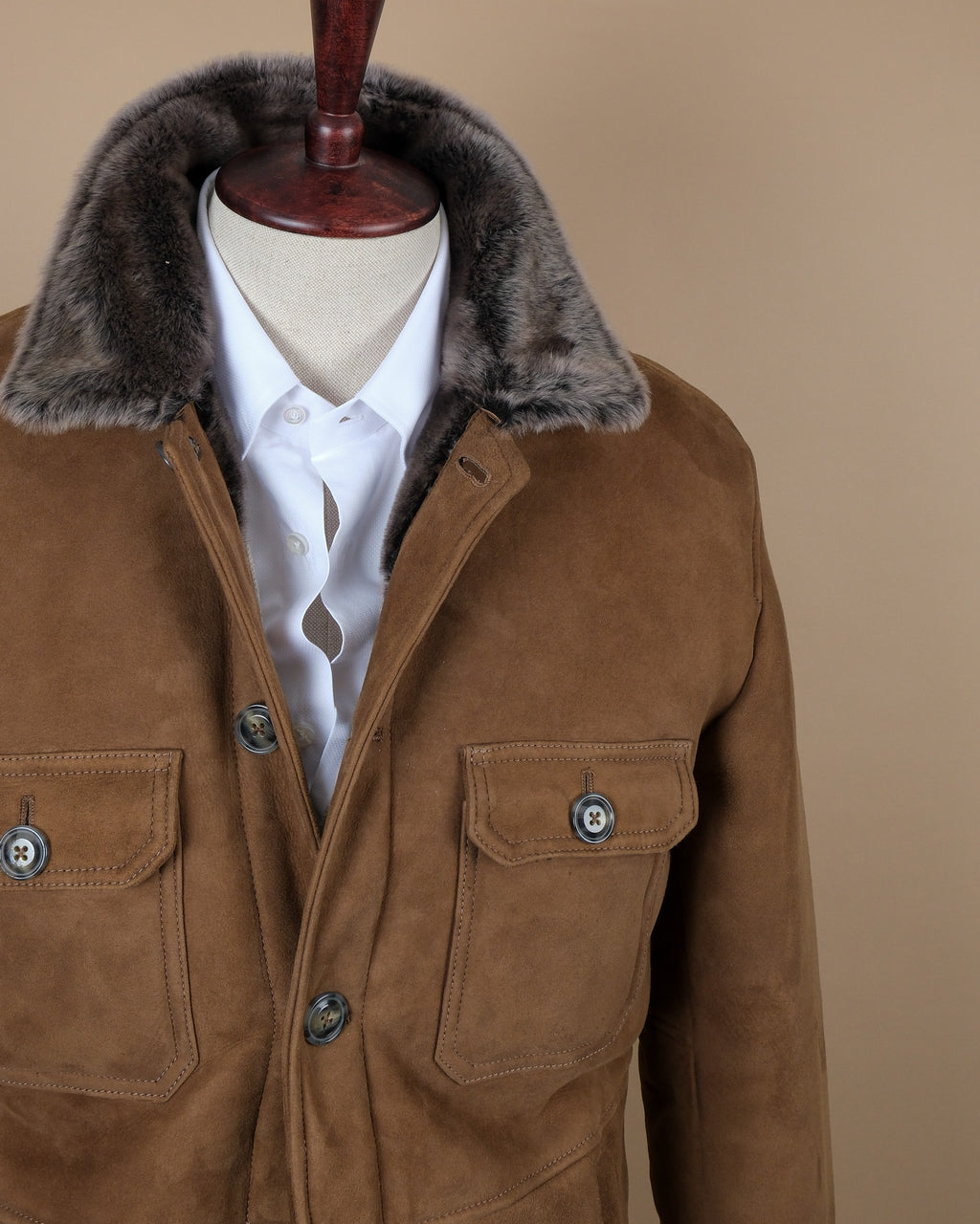 Coffe Suede Combed Shearling Jacket