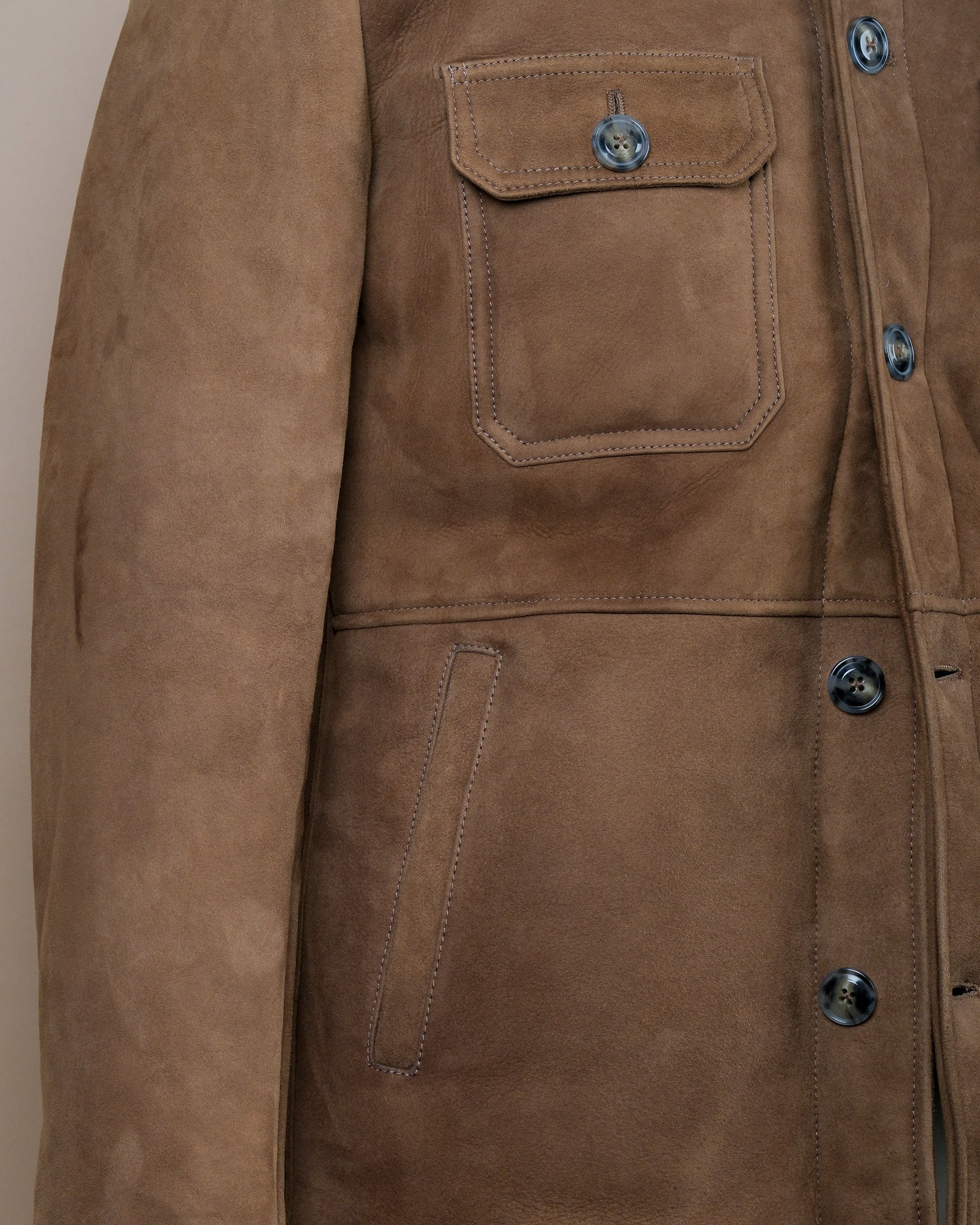 Coffe Suede Combed Shearling Jacket