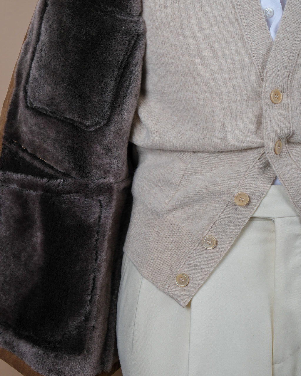 Coffe Suede Combed Shearling Jacket