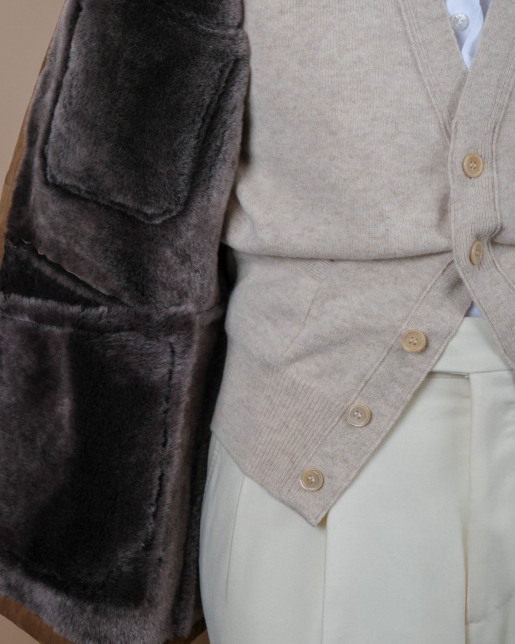 Coffe Suede Combed Shearling Jacket