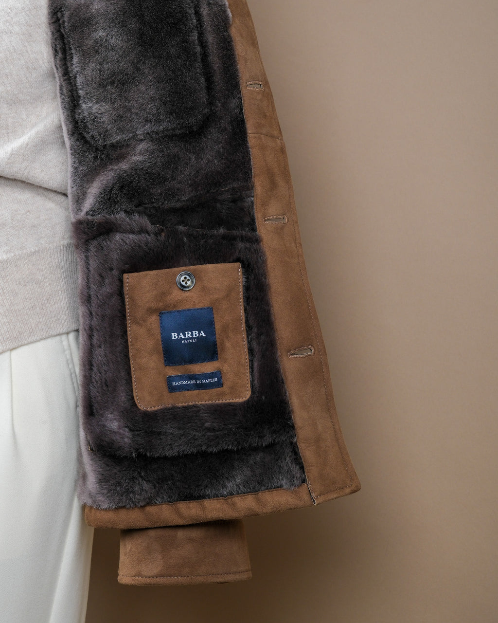 Coffe Suede Combed Shearling Jacket