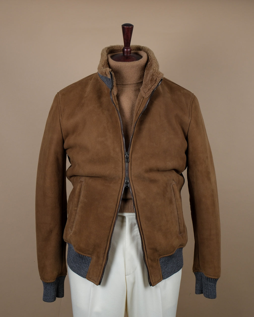 Fawn Heavy Suede Shearling Flight Jacket