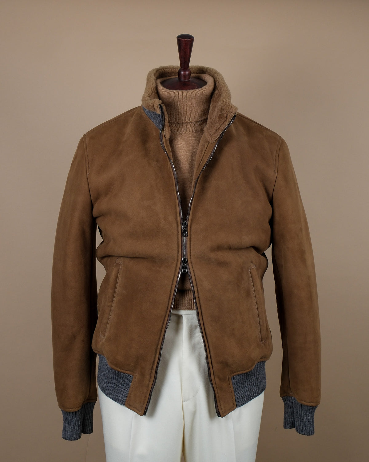 Fawn Heavy Suede Shearling Flight Jacket