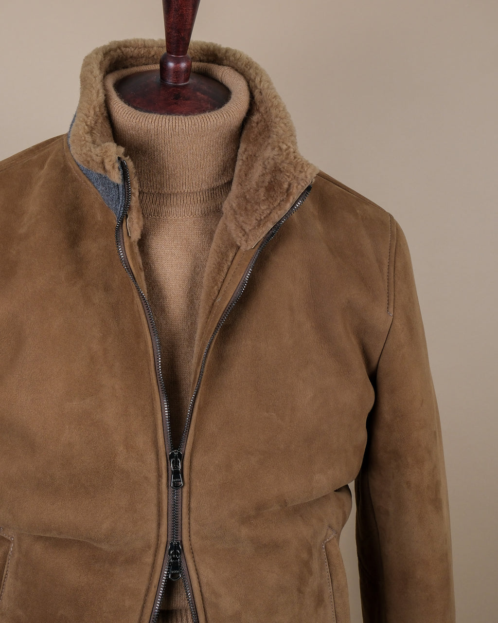 Fawn Heavy Suede Shearling Flight Jacket