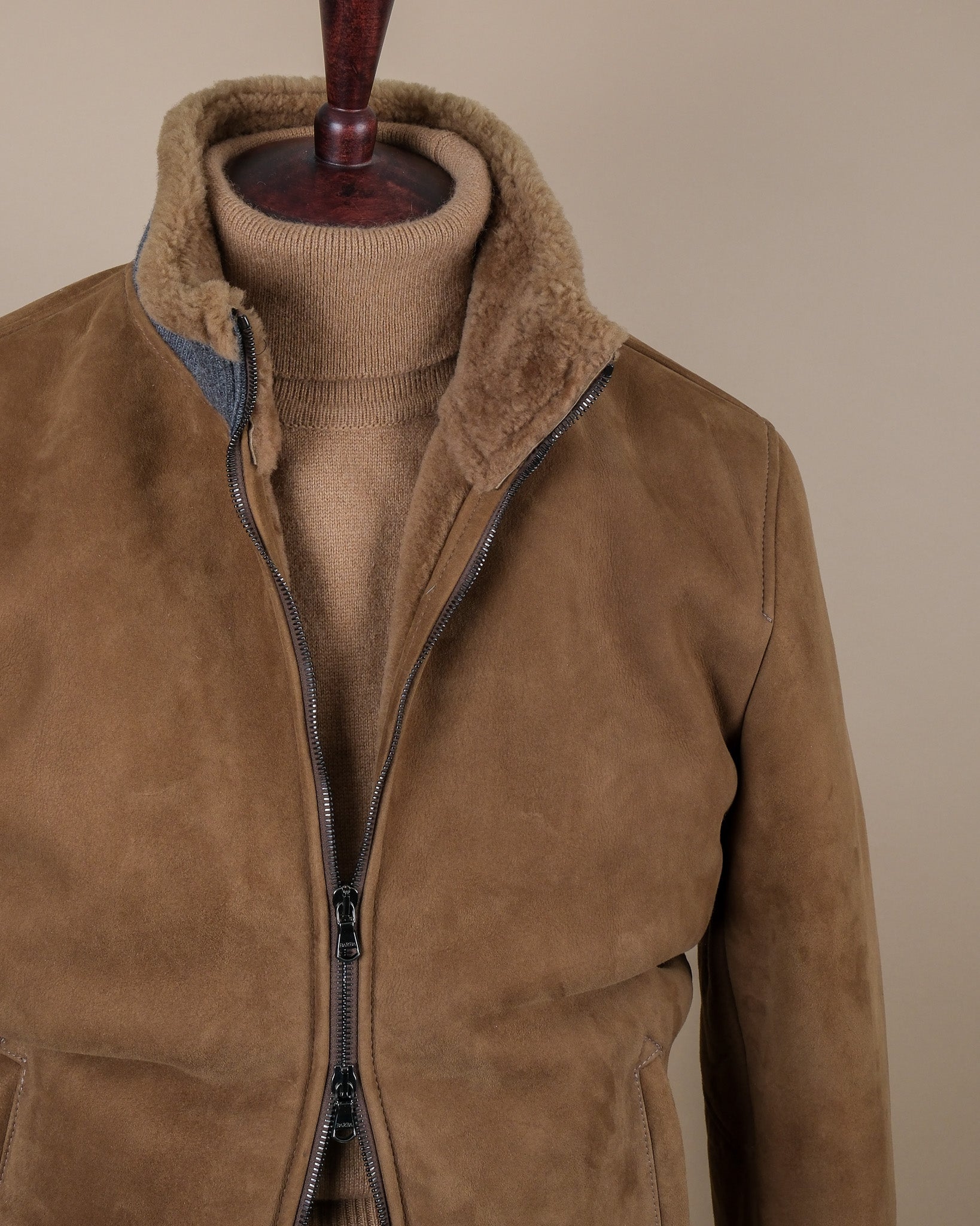 Fawn Heavy Suede Shearling Flight Jacket