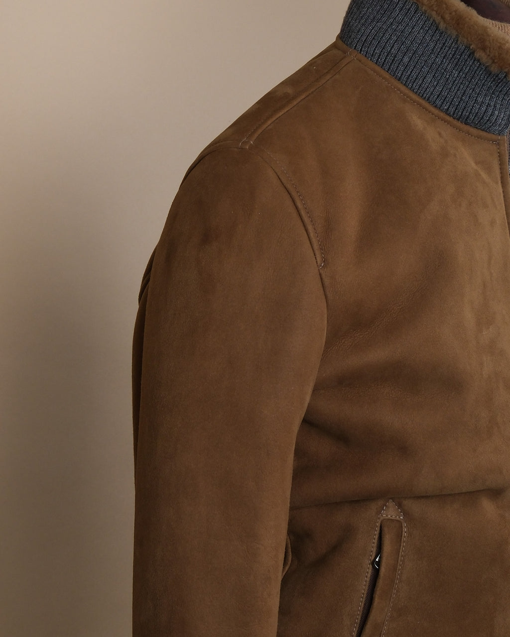 Fawn Heavy Suede Shearling Flight Jacket