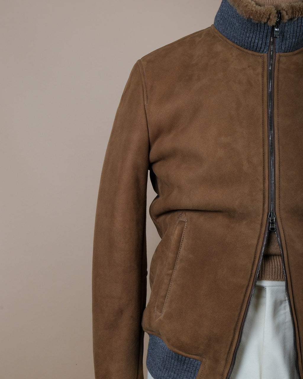 Fawn Heavy Suede Shearling Flight Jacket