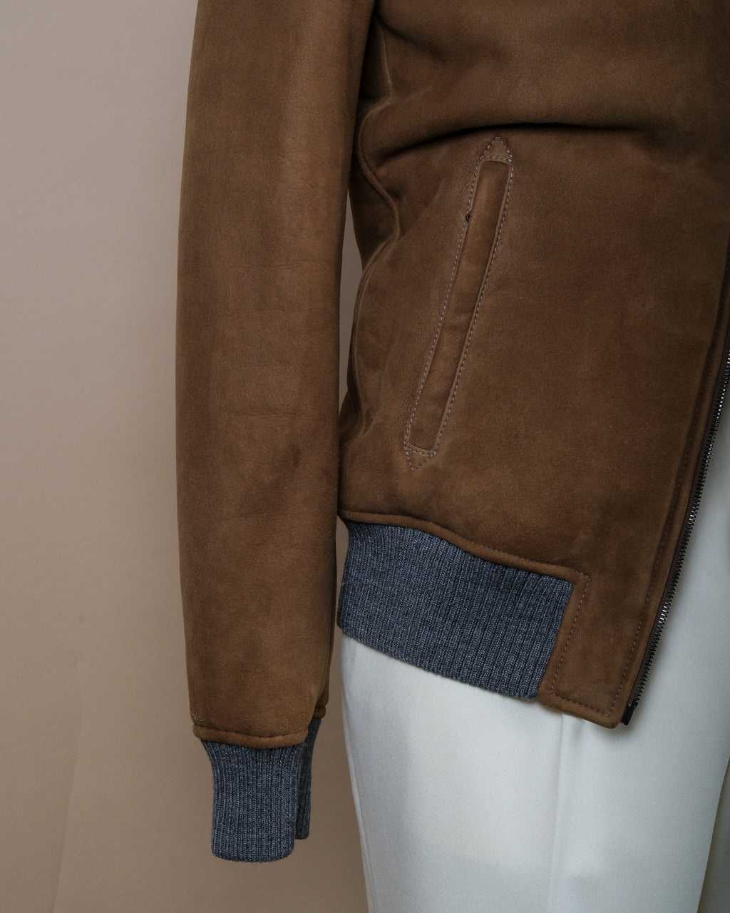 Fawn Heavy Suede Shearling Flight Jacket