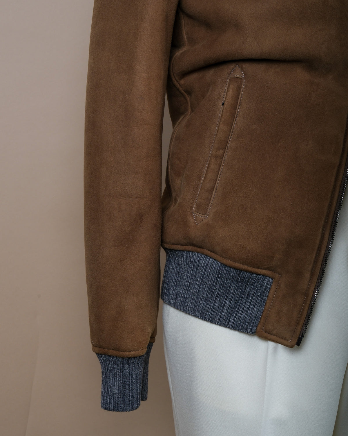 Fawn Heavy Suede Shearling Flight Jacket