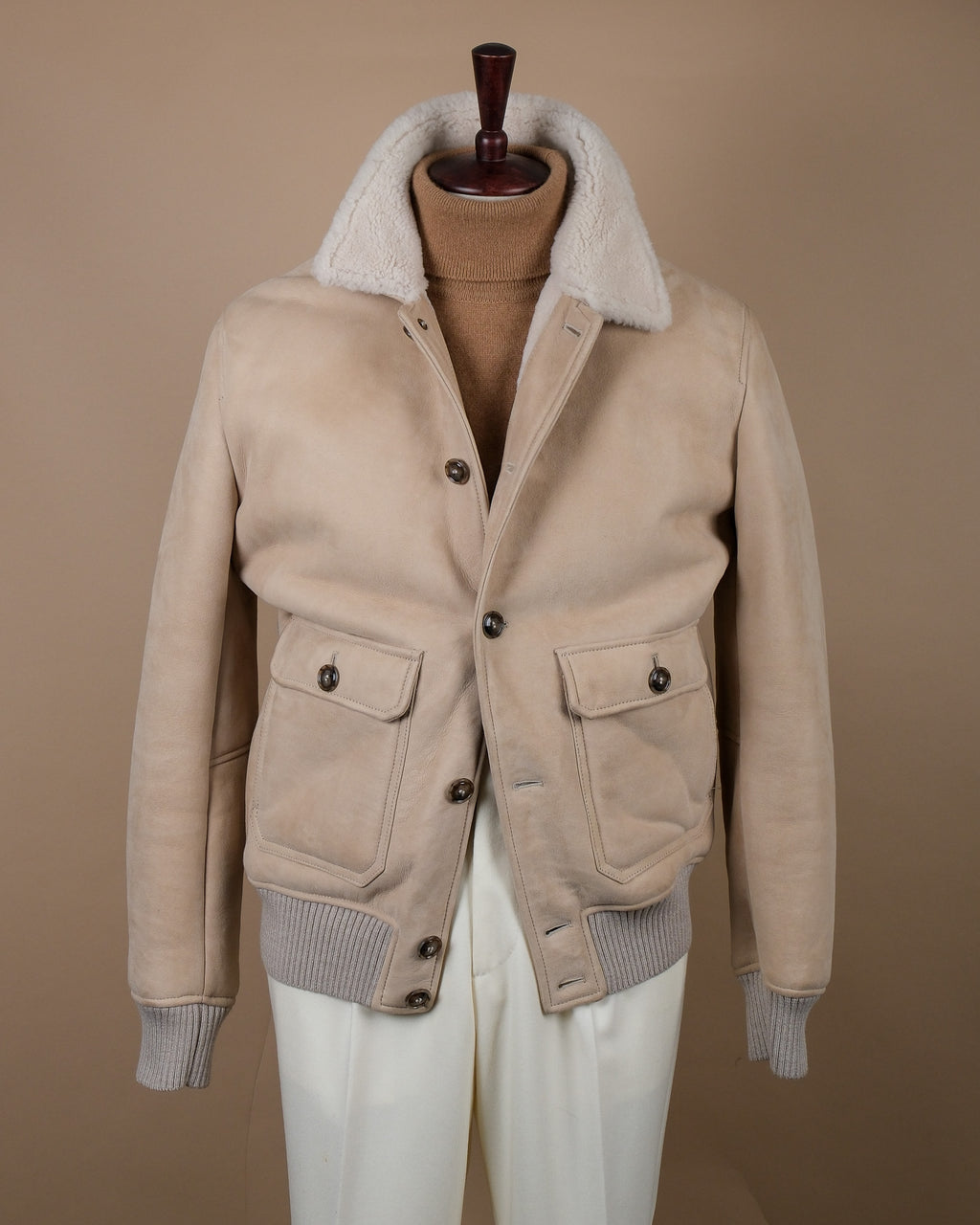 Almond Suede Shearling Flight Jacket
