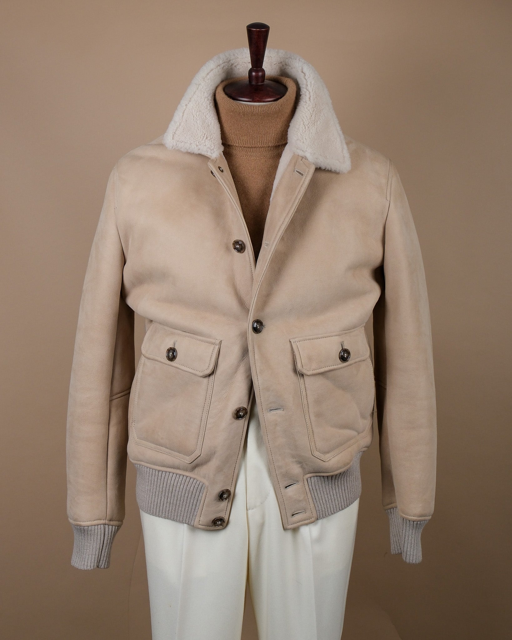 Almond Suede Shearling Flight Jacket