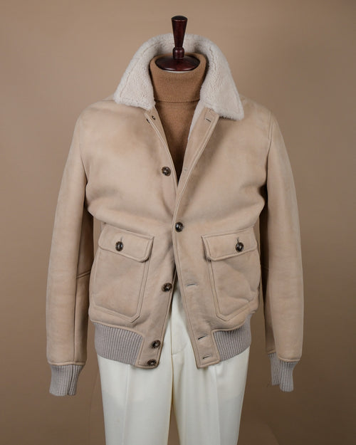 Almond Suede Shearling Flight Jacket