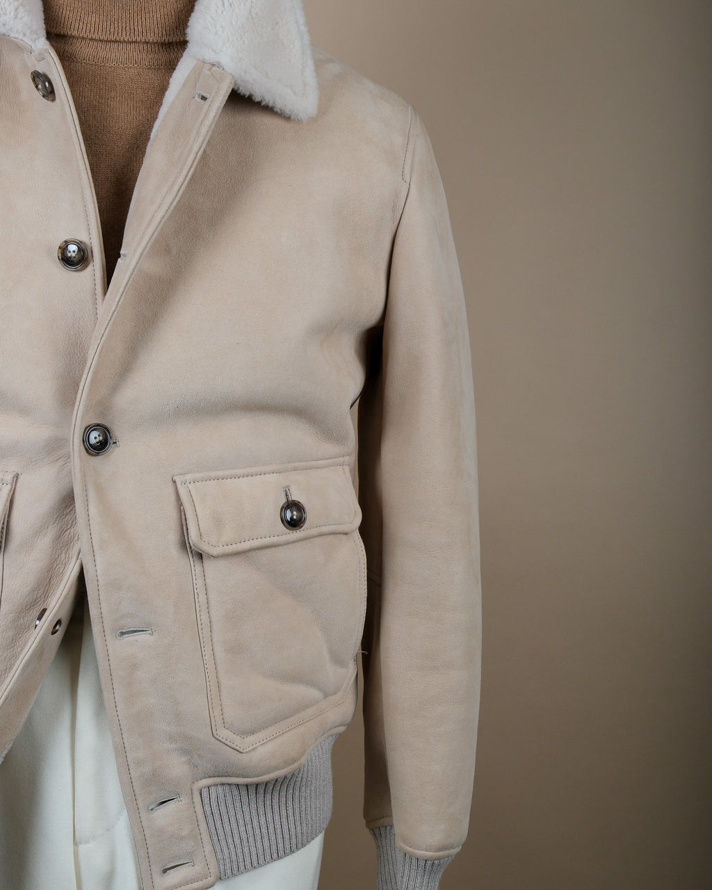 Almond Suede Shearling Flight Jacket