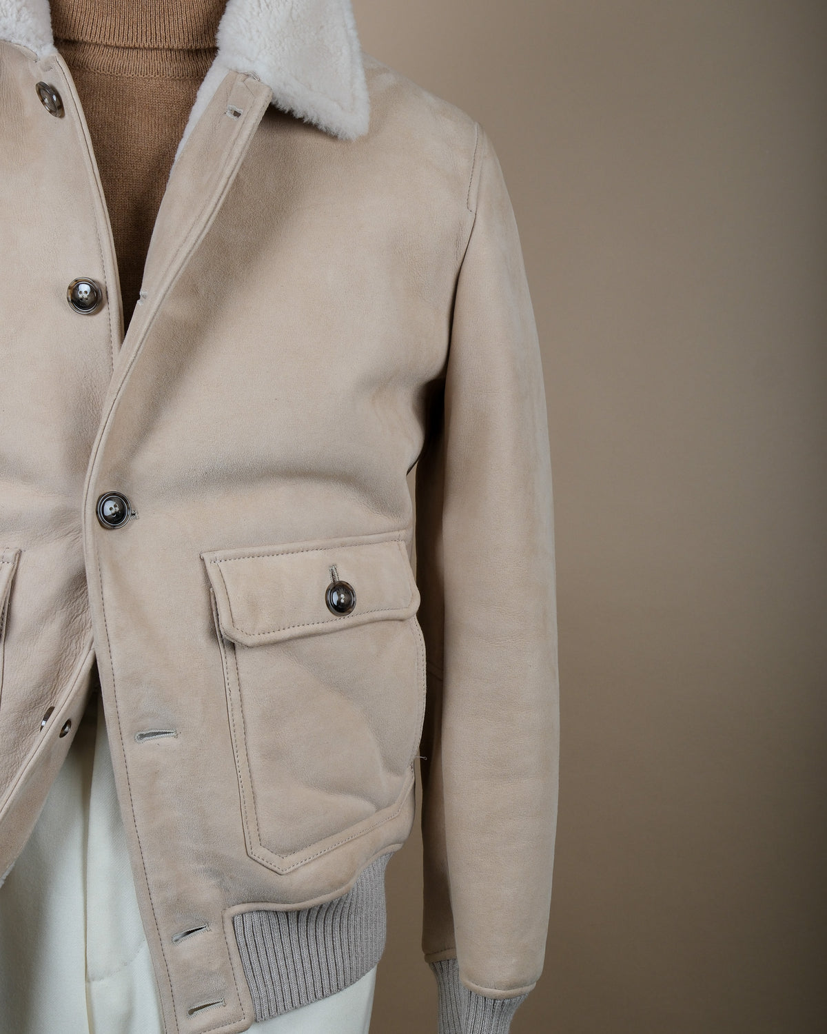 Almond Suede Shearling Flight Jacket