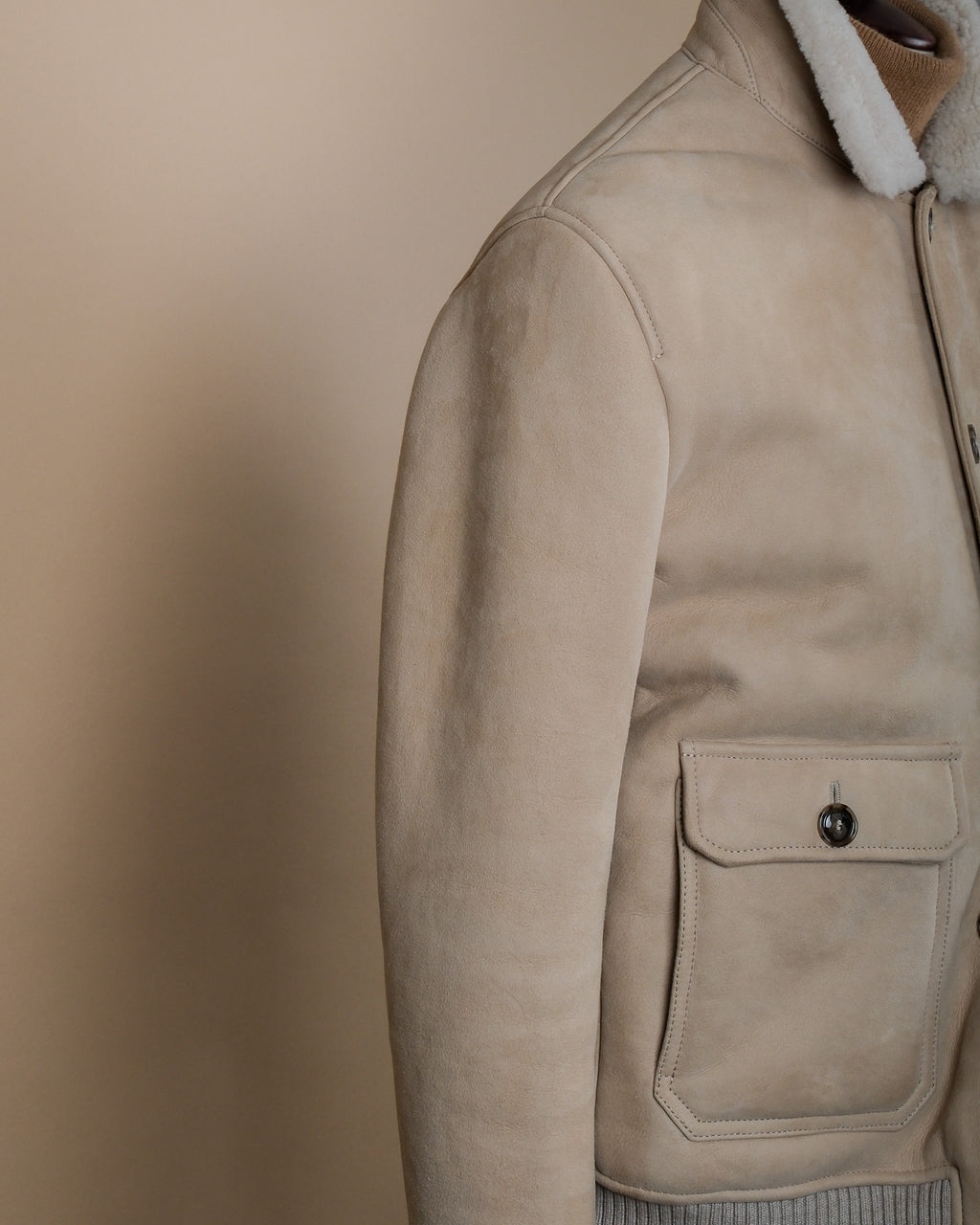 Almond Suede Shearling Flight Jacket