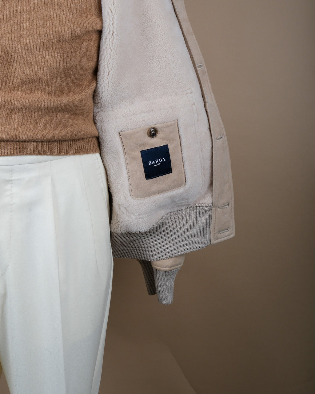 Almond Suede Shearling Flight Jacket