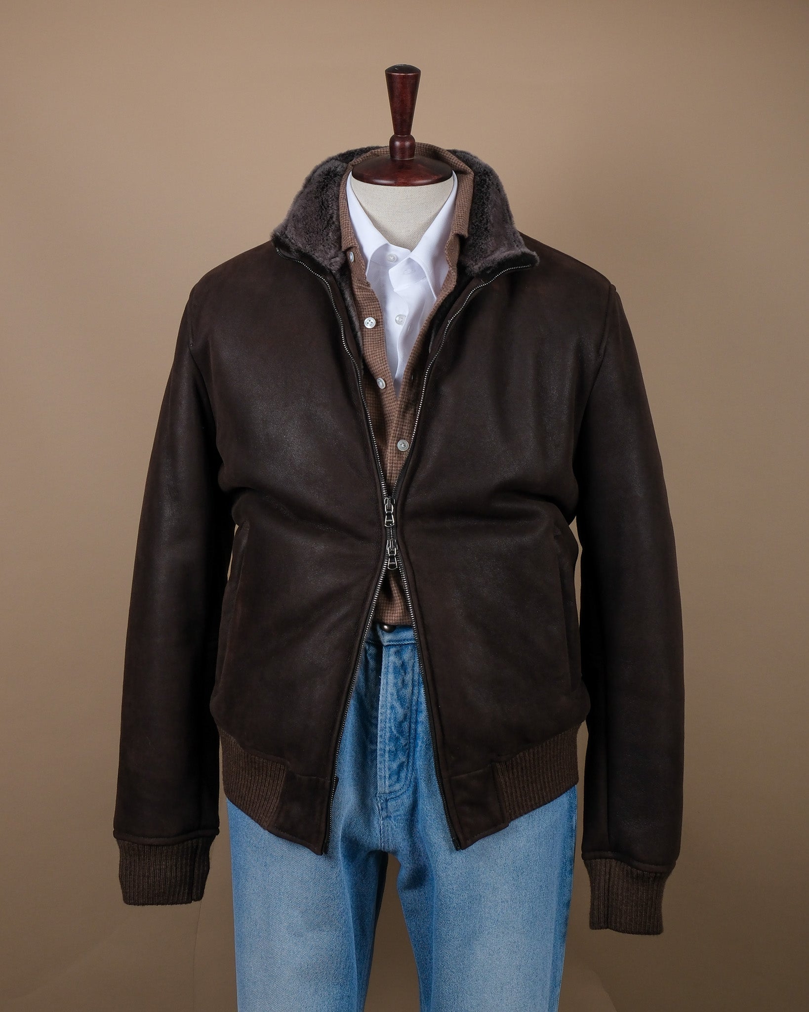 Bistre Suede Shearling Flight Jacket