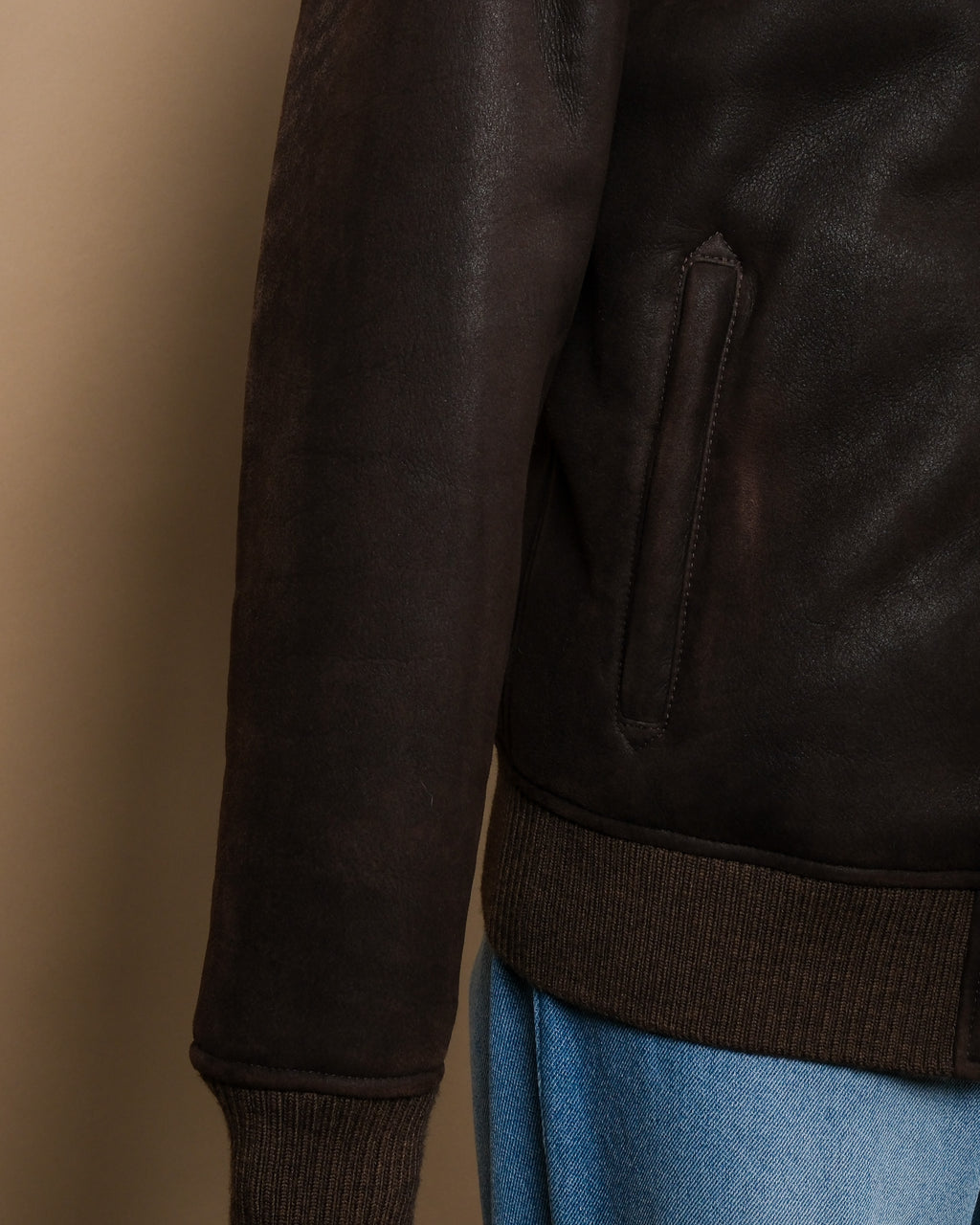 Bistre Suede Shearling Flight Jacket