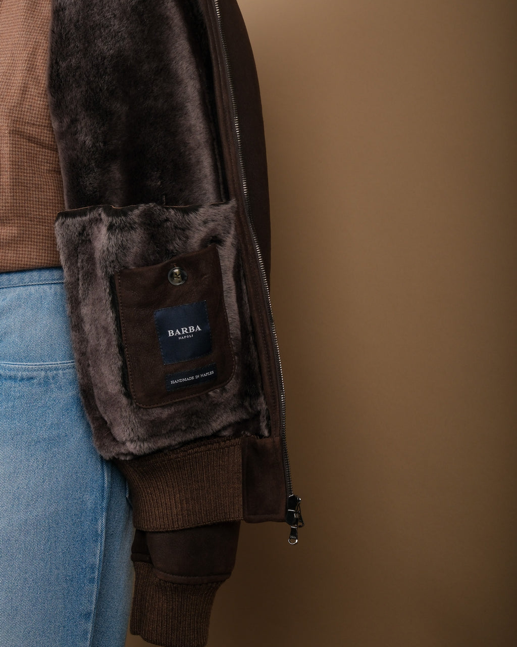 Bistre Suede Shearling Flight Jacket