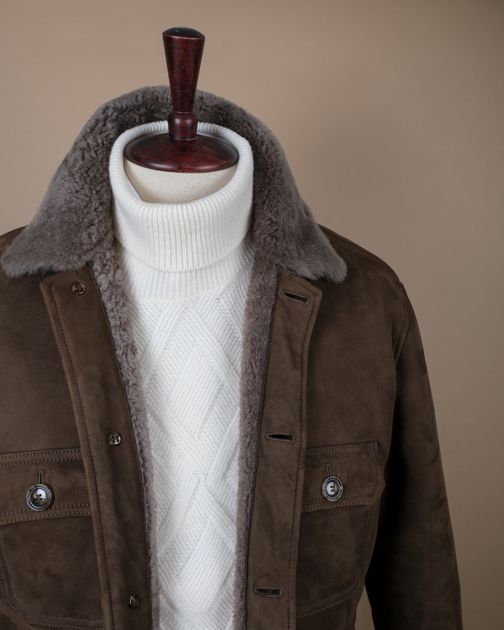 Tuscan Brown Suede Combed Shearling Jacket