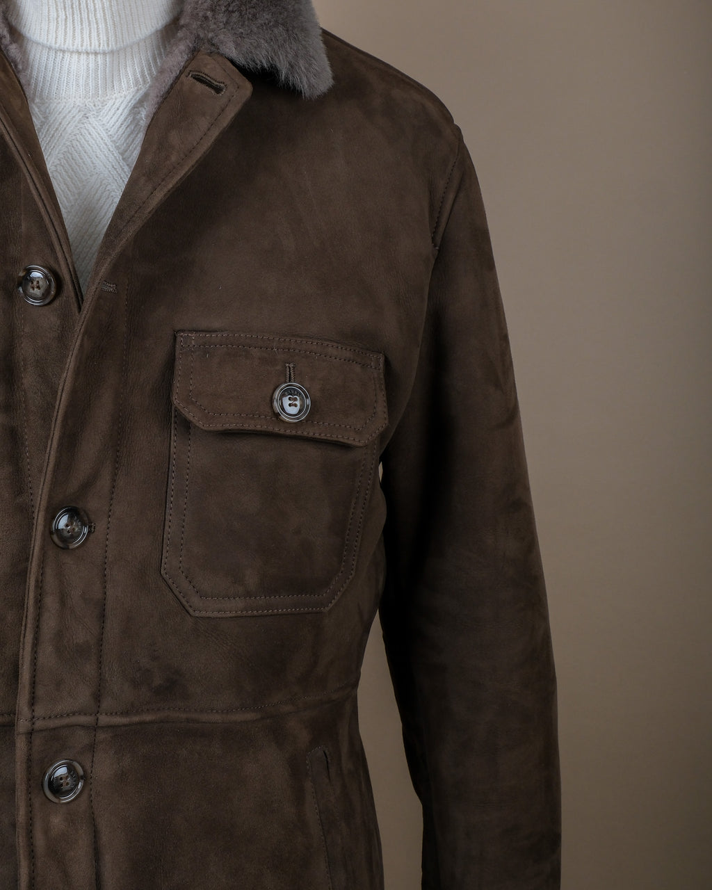 Tuscan Brown Suede Combed Shearling Jacket