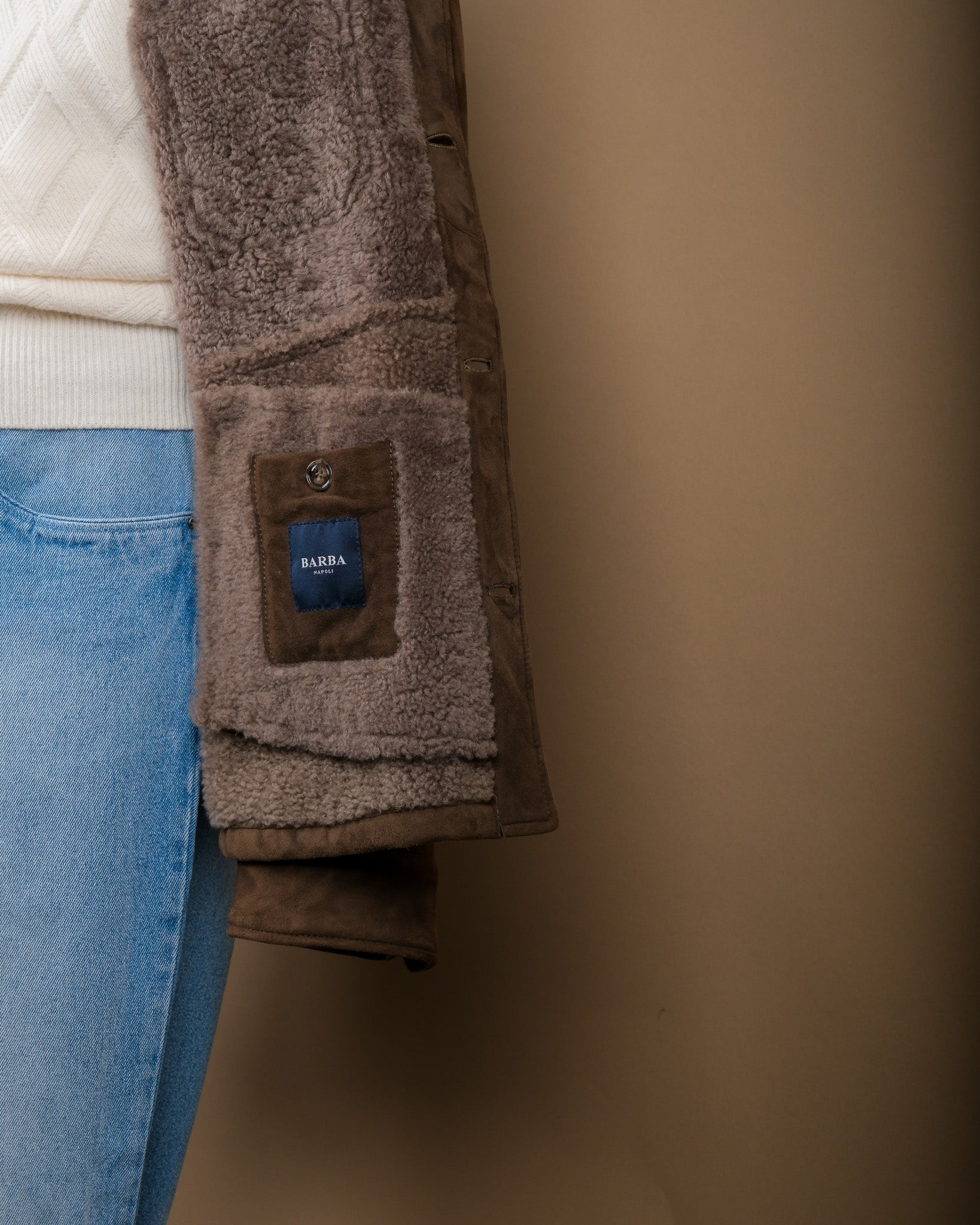 Tuscan Brown Suede Combed Shearling Jacket