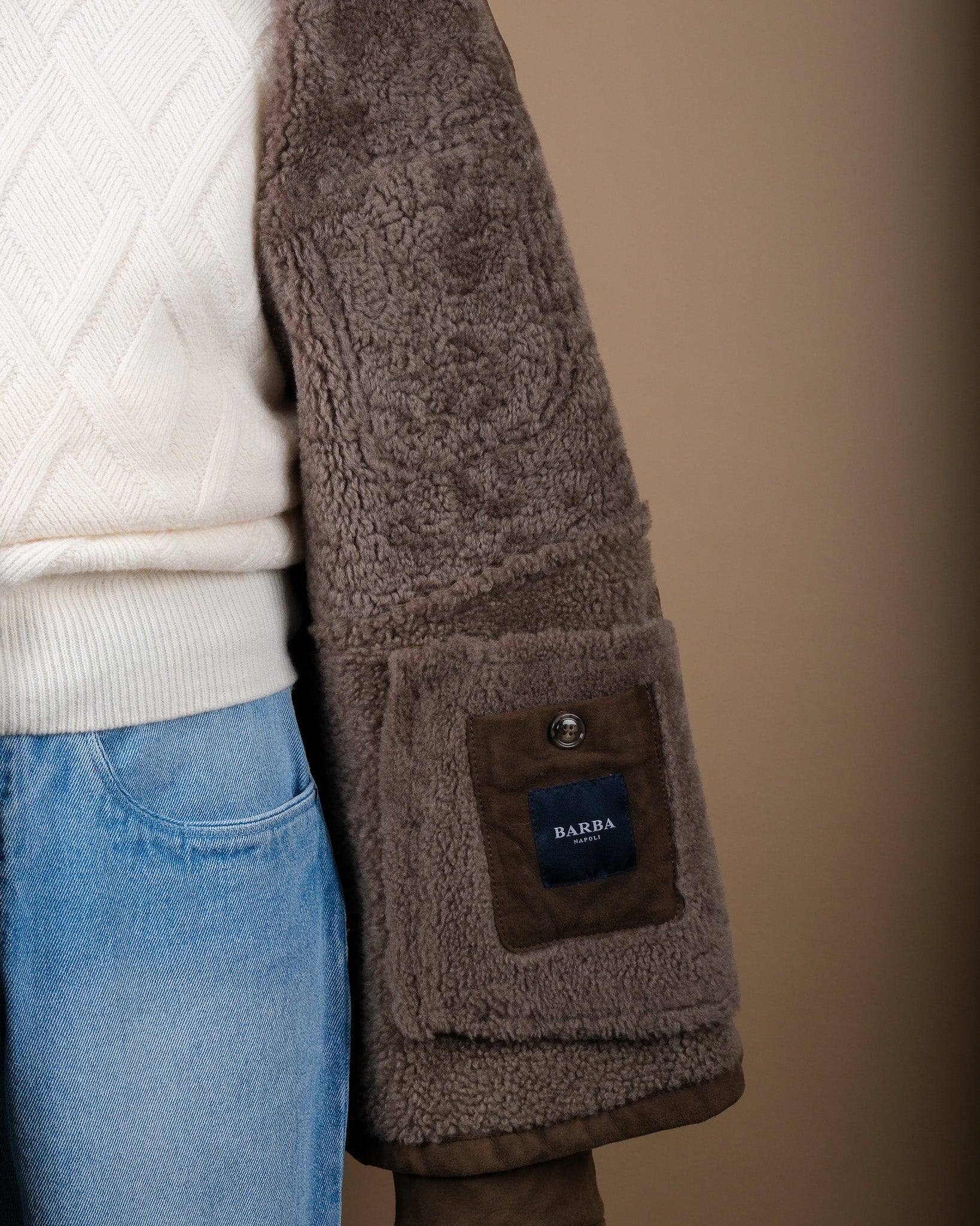 Tuscan Brown Suede Combed Shearling Jacket