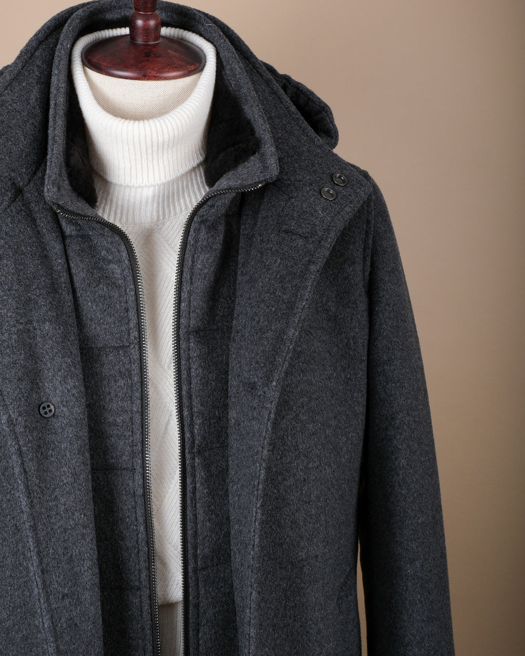 Dark Grey Virgin Wool & Cashmere Parka
